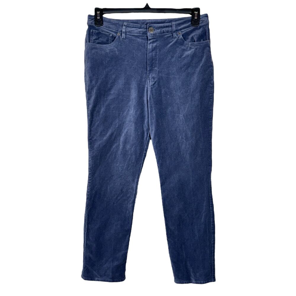 Soft Surroundings SZ 10 Straight Velvet Pants Stretch Hi-Rise Pockets Zip-Fly